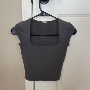 Garage Gray Square Neck Short Sleeve Crop Top